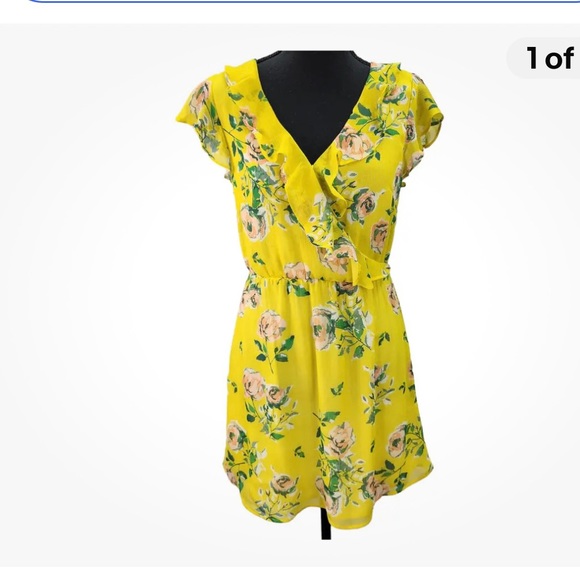 AEROPOSTALE SMALL summer dress YELLOW FLORAL RUFFLED ELASTIC WAIST SIZE SMALL - Picture 6 of 11